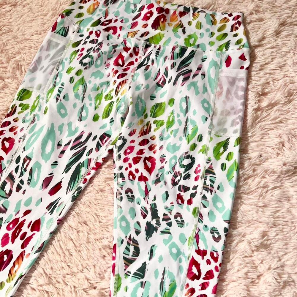 Rainbow Leopard Athletic Lounge Gymwear Eccentric Vivid Mesh Pocket Leggings - Picture 4 of 5